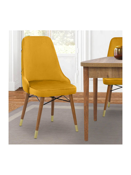 Venus Dining Room Velvet Chair Mustard - Walnut 53x48x95cm