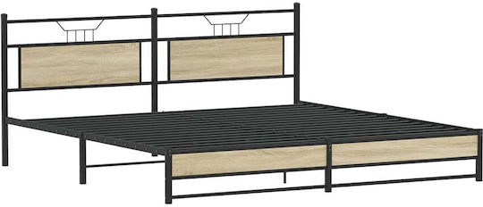 Легло King Size Дървено Кафяво с Дъски за Матрак 193x203см