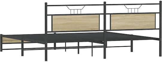 Легло King Size Дървено Кафяво с Дъски за Матрак 193x203см