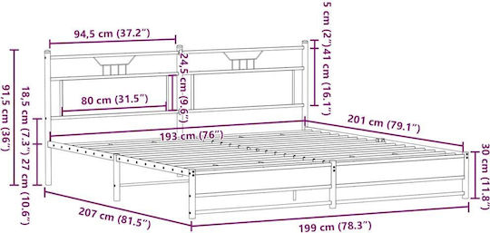 Легло King Size Дървено Кафяво с Дъски за Матрак 193x203см