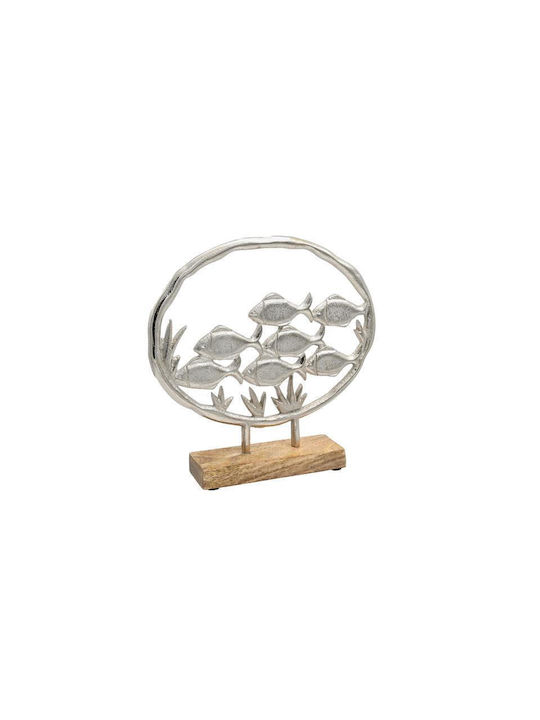 Pește decorativ din aluminiu Fylliana pe inel, bază din lemn, culoare argintie, 25x5x24cm 946-124-029 Pește decorativ din aluminiu Fylliana pe inel, bază din lemn, culoare argintie, 25x5x24cm 946-124-029