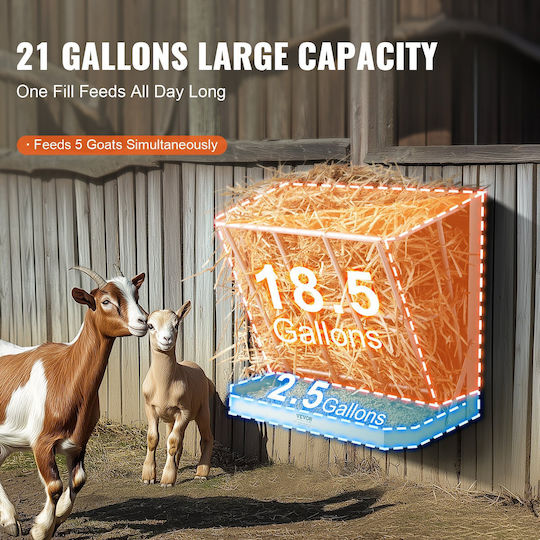Vevor Wall-Mounted Goat Hay Feeder 2-in-1 Hay Grain Feeder 21 Gallons