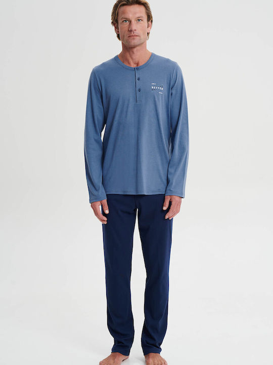 Vamp Men's Winter Cotton Pajamas Set Blue Moonlight