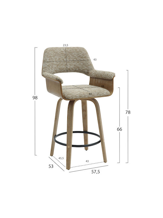 Stool Bar with Backrest Upholstered with Fabric Clipp Whitewash - Beige 2pcs