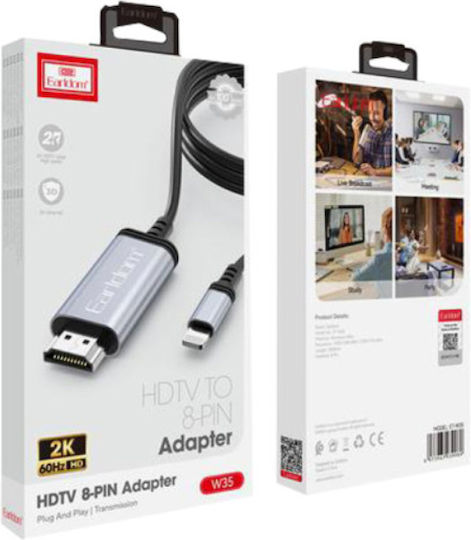 Earldom Cable HDMI male - Lightning male 2m Μαύρο