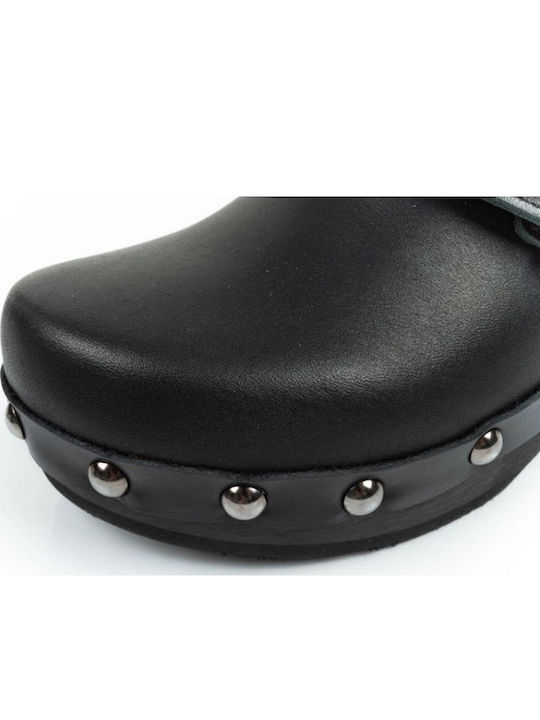 Iconic Leather Mules with High Heel in Black Color