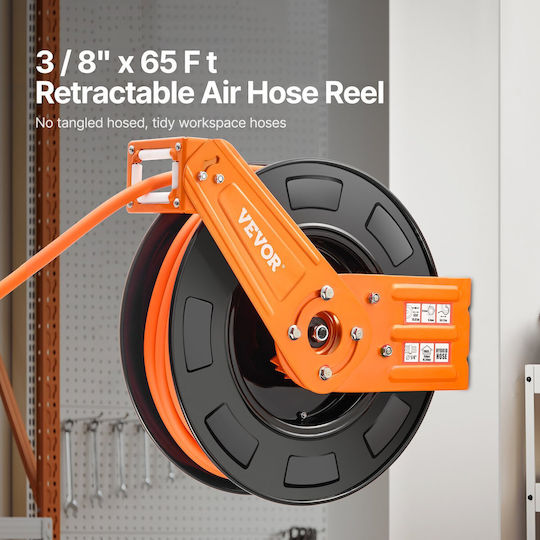 Vevor 3/8 In X 65 Ft Hybrid Air Hose Retractable Reel Max 300 Psi