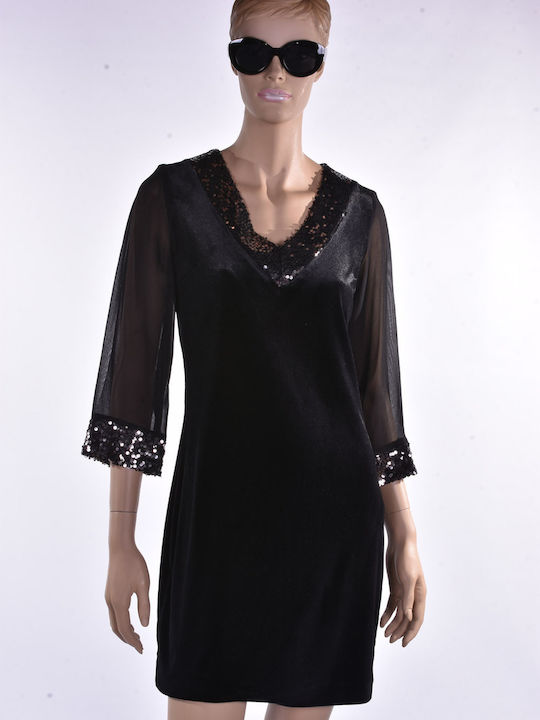 Evening Dress Velvet with Sheer Black