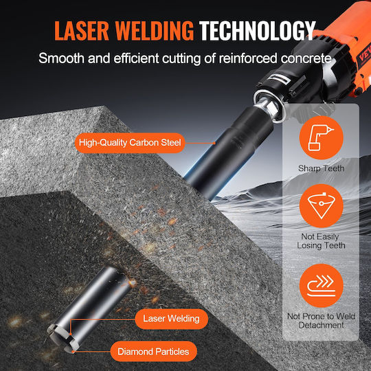 Vevor 2" Core Drill Wet Diamond Core Drill Concrete Core Drill 14" Depth Saw Blade 1-1/4"-7 Internal Thread Laser Welded Diamond Tip Wet Core Brick Concrete