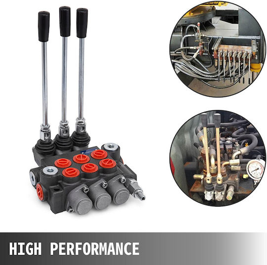 Vevor Supapă de Control Hidraulic cu 3 Bobine Unibody Supapă de Control Direcțional Hidraulic cu 3 Bobine 11gpm 40 L Cilindru cu Acțiune Dublă