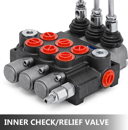 Vevor Supapă de Control Hidraulic cu 3 Bobine Unibody Supapă de Control Direcțional Hidraulic cu 3 Bobine 11gpm 40 L Cilindru cu Acțiune Dublă