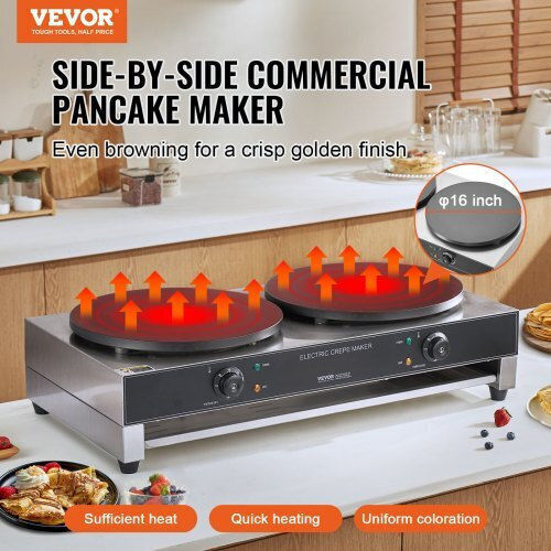 Vevor Double Commercial Electric Crepe Maker 3.4kW with Ø40.64cm Heating Plate