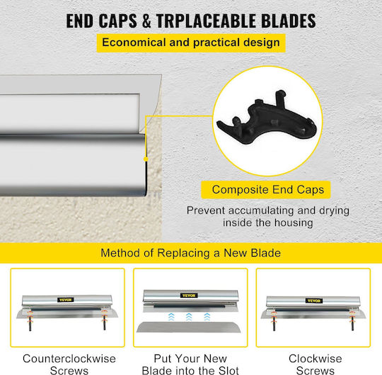 Vevor Skimming Blade 40inch Smoothing Knock-down Knife Finishing Tool Putty Knife Stainless Steel High Impact End Caps Drywall Wall Gyprock