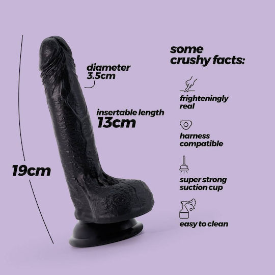 Crushious Ρεαλιστικό Dildo με Όρχεις και Βεντούζα Μαύρο 19cm