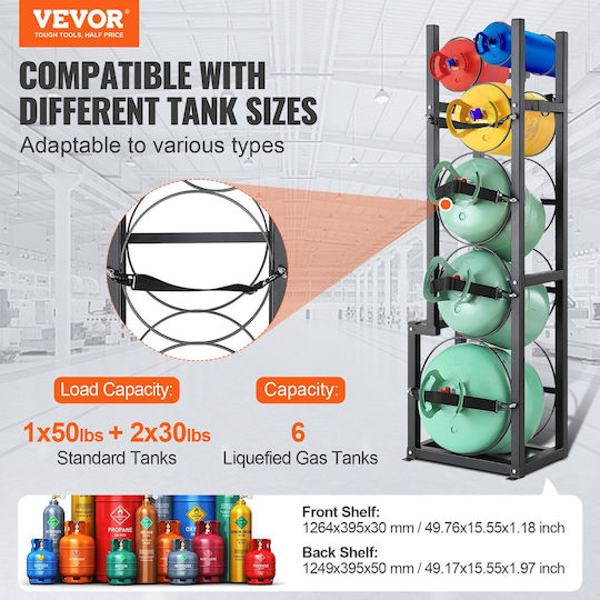 Vevor Refrigerant Tank Rack 1 X 50 lbs 2 X 30 lbs Plus 3 Small Bottle Tanks Cylinder Tank Rack 15.55 X 12.99 X 49.8 Inches Refrigerant Cylinder Shelf Freon Cases Gas Oxygen Nitrogen