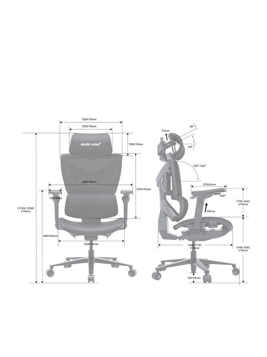 Anda Seat X-AIR PRO XL Геймърски стол с регулируеми подлакътници Сив