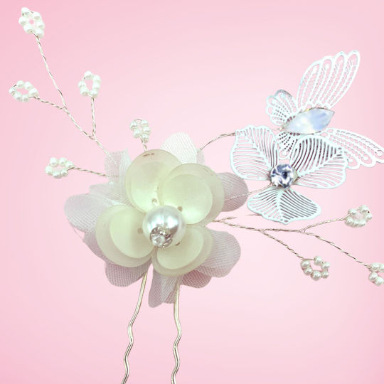 Handmade Bridal Hairpin Flowers Butterflies Talulla