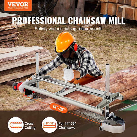 Portable Sawmill Vevor 14"-36" Guide Bar Galvanized Steel Chainsaw Plank 0.2"-11.81" Thickness Sawmill Crosscut Lumber Builders Carpenters Silver