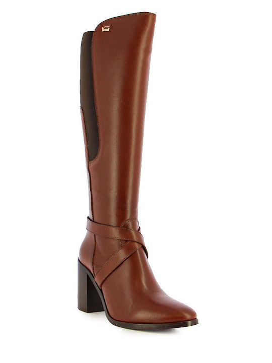 Leder Damenstiefel mit hohem Absatz Dark Brown