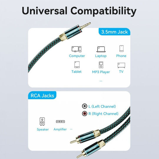Vention 3.5mm Male Audio Cable - 2x RCA Male Green 8m BCSGK