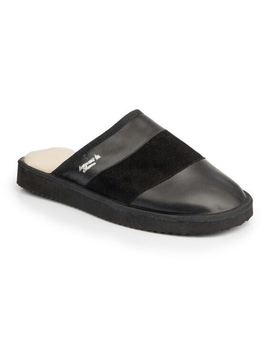 Boxer Leather Winter Women's Slippers in Black color