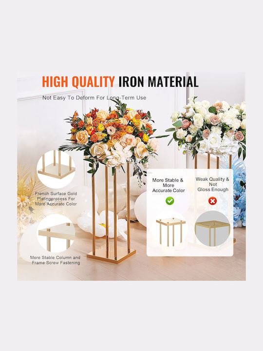 Vevor 4 Pcs Gold Metal Flower Column 31.5 Inches/80 cm Height Metal Laminate Vases Geometric Centerpiece Stands Cylindrical Floral Holder Event Reception Party Aisle Guides