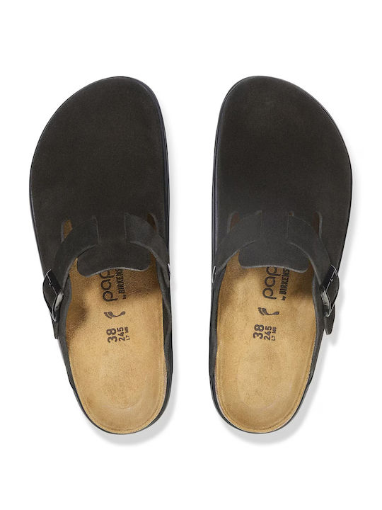 Boston PAP Flach Leder Mules in Schwarz Farbe