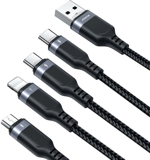 Joyroom S-A18 Geflochten USB zu Blitzschlag / Typ-C,TC-TC / Micro-USB Kabel 5A Schwarz 1.2m