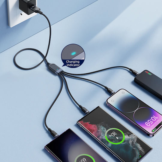 Joyroom S-A18 Geflochten USB zu Blitzschlag / Typ-C,TC-TC / Micro-USB Kabel 5A Schwarz 1.2m