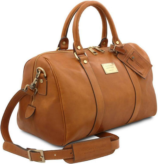 Tuscany Leather Σακ Βουαγιάζ Μπεζ από Δέρμα Μ42xΠ24xΥ25εκ.