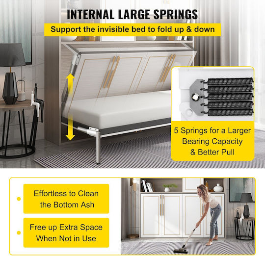 Vevor Murphy Wall Mounting Springs Heavy Duty Mechanism Hardware Set DIY Queen Size Bed Horizontal White