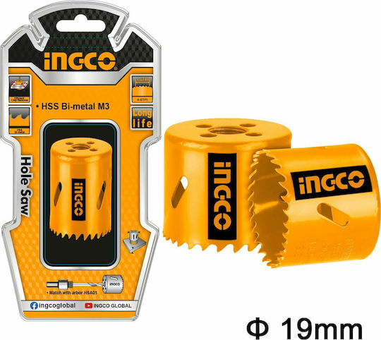 Ingco Hole Saw Set HSS with Diameter 19mm for Wood, Metal and Plastic