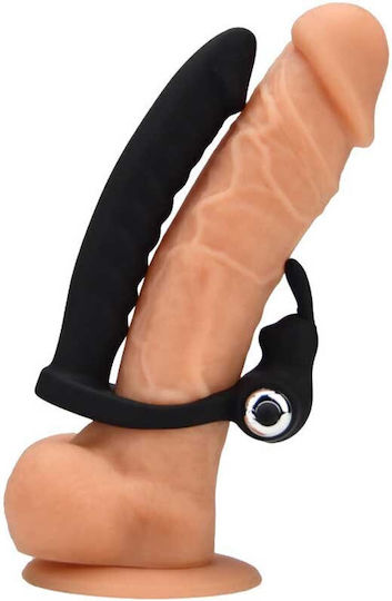 13.0cm Double Fun Vibrating Rabbit Double Penetrator Strap-on Black Loving Joy