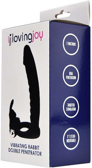 13.0cm Double Fun Vibrating Rabbit Double Penetrator Strap-on Black Loving Joy