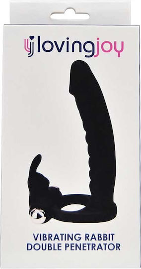 13.0cm Double Fun Vibrating Rabbit Double Penetrator Strap-on Black Loving Joy