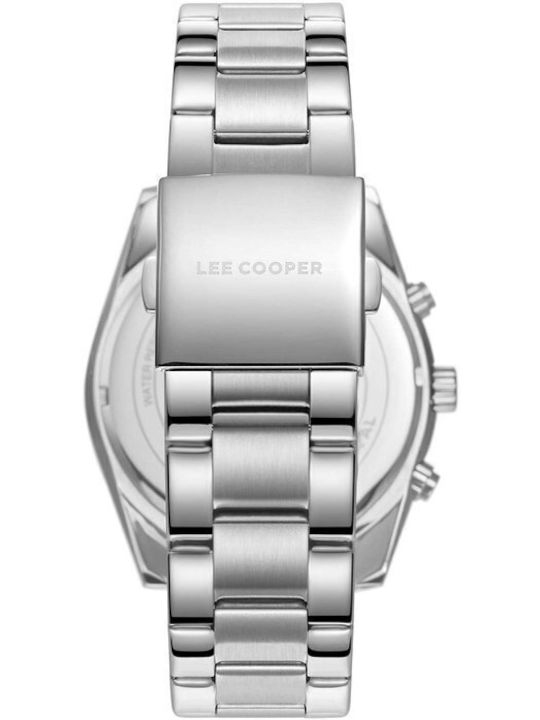 Lee Cooper Dual Time Men's Watch Chronograph Battery with Silver Metal Bracelet