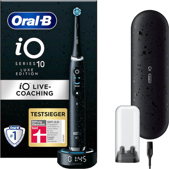 Oral-B iO Series 10 Luxe Edition Elektrische Zahnbürste mit Puls-Bewegung, Bürsten-Timer & Drucksensor Black Onyx