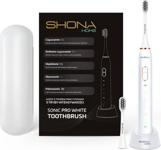 Shona Sonic Ηλεκτρική Οδοντόβουρτσα με Αισθητήρα Πίεσης και Θήκη Ταξιδίου Λευκή