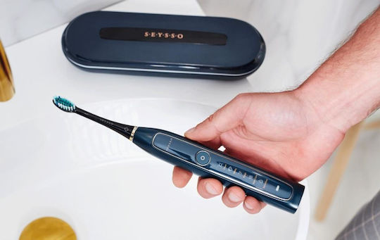 Seysso Elektrische Zahnbürste mit Drucksensor und Reisetasche E03FG Grün