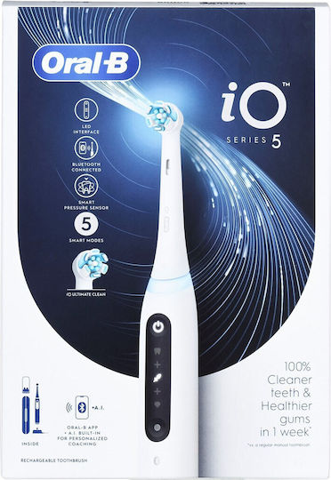 Oral-B iO Series 5 Ηλεκτρική Οδοντόβουρτσα με Αισθητήρα Πίεσης και Θήκη Ταξιδίου Λευκή