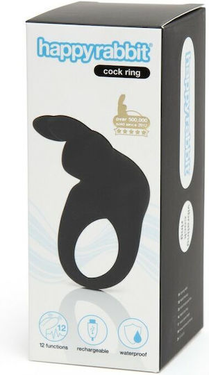 Happy Rabbit Δονούμενο Δαχτυλίδι Πέους Σιλικόνης Black