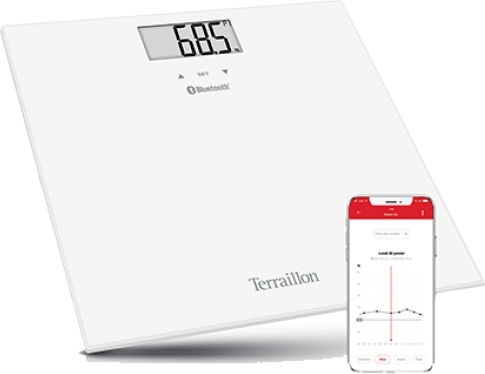 Terraillon Web Coach Smart Bluetooth Smart Badezimmerwaage mit Körperfettmessung & Bluetooth in Weiß Farbe