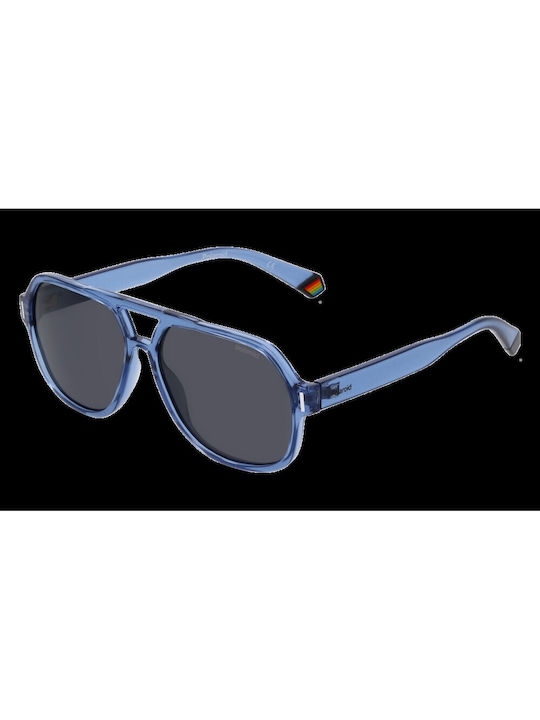 Polaroid Sunglasses with Blue Plastic Frame and Gray Polarized Lens PLD6193/S PJP/F7