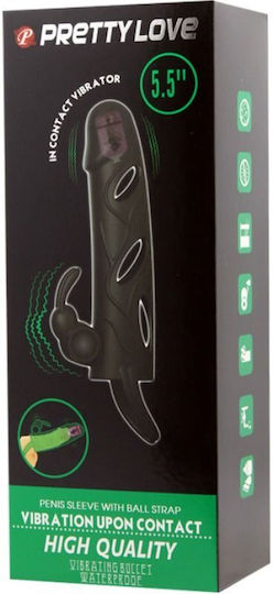 Pretty Love Vibrating Silicone Sleeve Προέκταση Πέους με Δόνηση Μαύρη 14cm