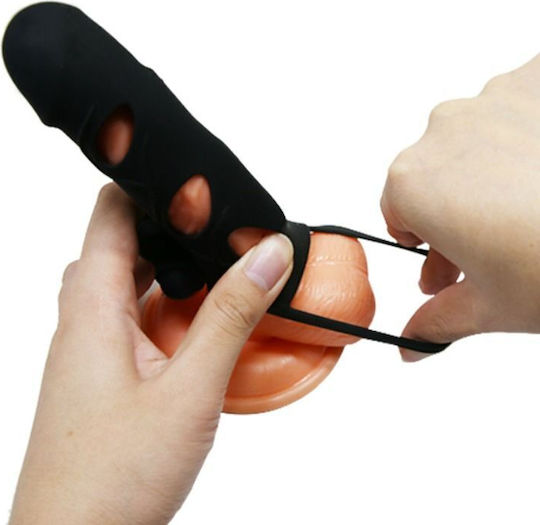 Pretty Love Silicone Vibrating Sleeve Προέκταση Πέους με Δόνηση Μαύρη 14cm