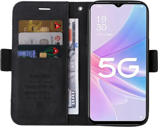 Doppelseitig Umschlag Rückseite Leder / Silikon Schwarz (Oppo A78 5G)