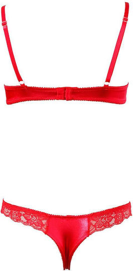 Cottelli Collection Half-cup Bra Sexy Σετ Εσωρούχων με Δαντέλα Κόκκινο