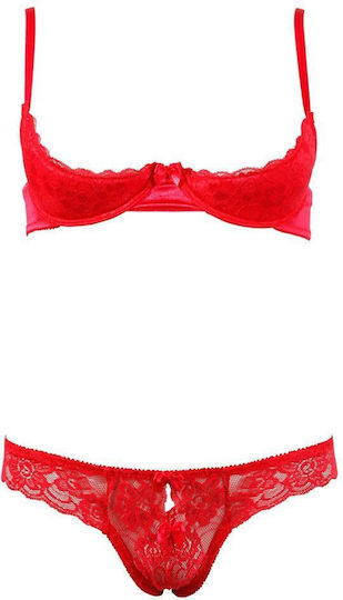 Cottelli Collection Half-cup Bra Sexy Σετ Εσωρούχων με Δαντέλα Κόκκινο