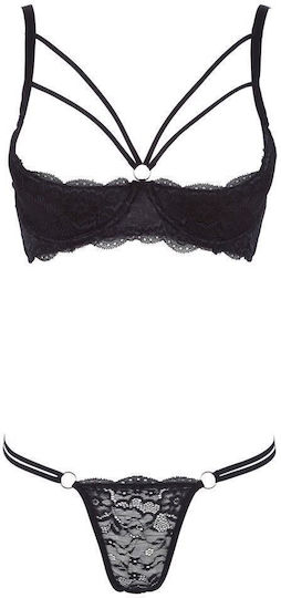 Cottelli Collection Set Sexy Sutien și Lenjerie Cu Dantelă Neagră