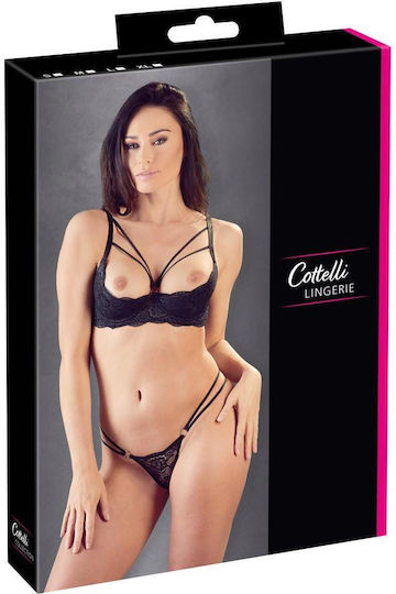 Cottelli Collection Set Sexy Sutien și Lenjerie Cu Dantelă Neagră